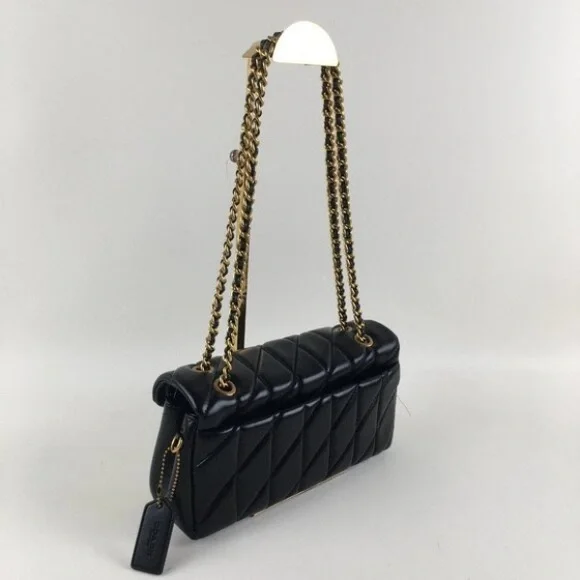 Coach Black Quilted Shoulder Bag with Gold Chain - Picture 4 of 6